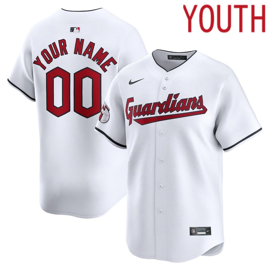 Youth Cleveland Guardians Nike White Home Limited Custom MLB Jersey->->Custom Jersey